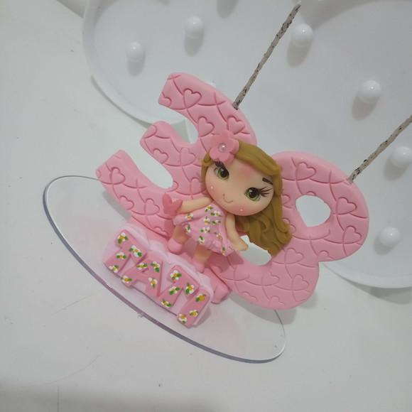 Topo de Bolo com Vela, Nome e Boneca para Festa Adulto