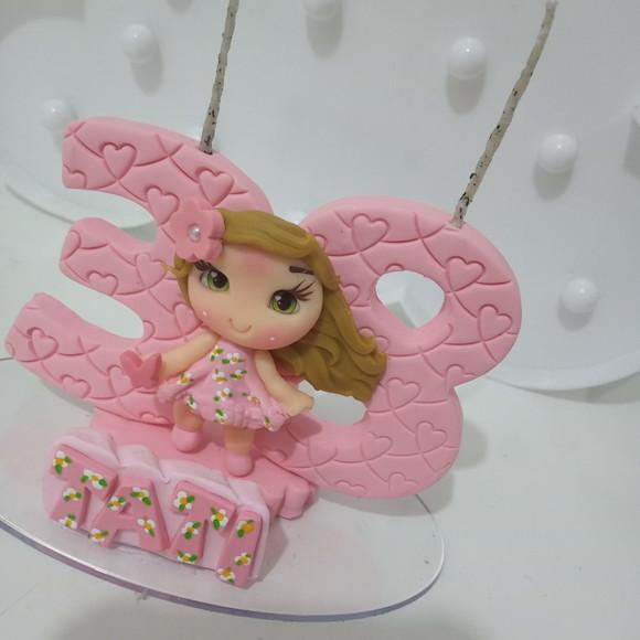 Topo de Bolo com Vela, Nome e Boneca para Festa Adulto