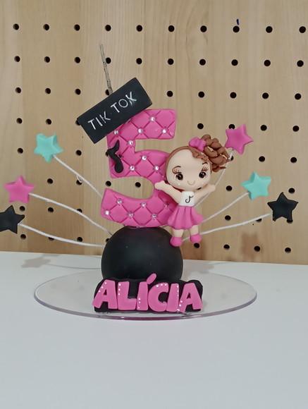Topo de Bolo com Vela Menina com Estrelinhas de Biscuit