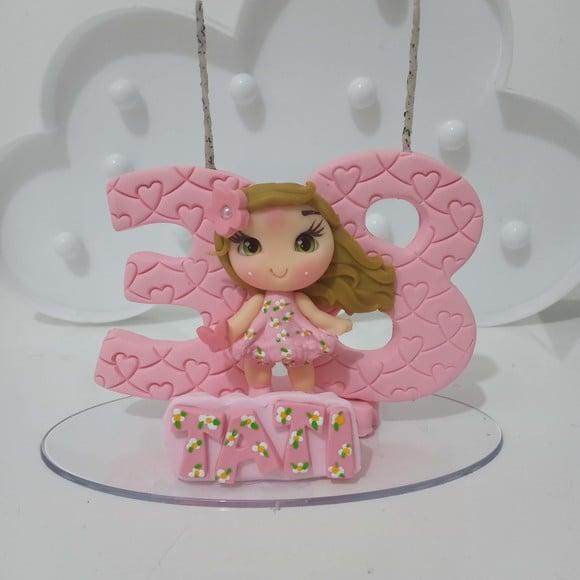 Topo de Bolo com Vela, Nome e Boneca para Festa Adulto