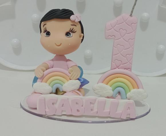 Topo de Bolo de Biscuit Menina Tema Arco-íris com Nome