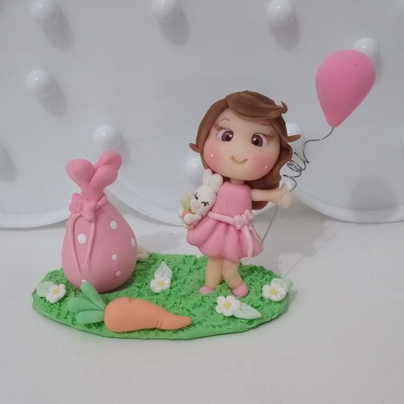 Topo de Bolo de Biscuit Menina Tema Páscoa