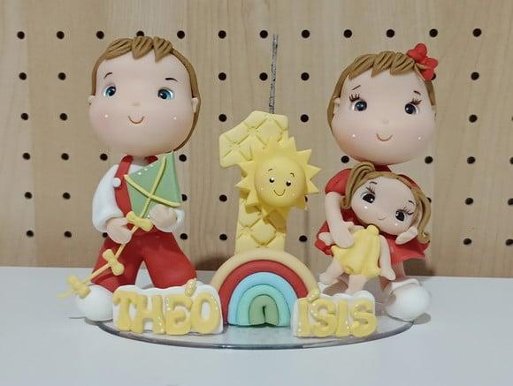 Topo de Bolo de Biscuit para Gêmeos Tema Raio de Sol