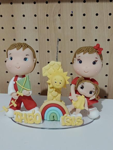 Topo de Bolo de Biscuit para Gêmeos Tema Raio de Sol