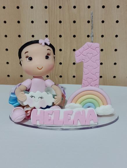 Topo de Bolo de Biscuit para Menina Tema Arco-íris com Nome
