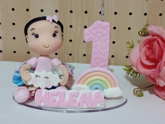 Topo de Bolo de Biscuit para Menina Tema Arco-íris com Nome
