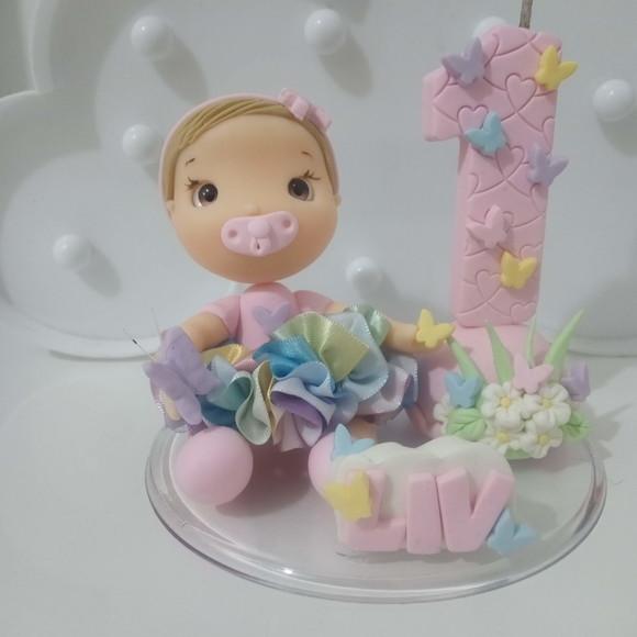 Topo de Bolo de Biscuit para Menina Tema Borboletas com Nome