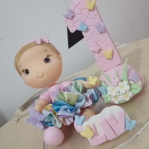 Topo de Bolo de Biscuit para Menina Tema Borboletas com Nome