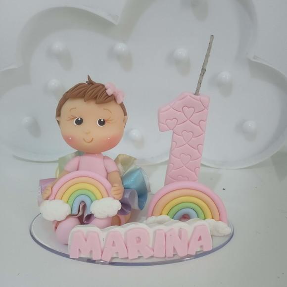 Topo de Bolo de Biscuit para Menina Tema Arco-íris com Nome