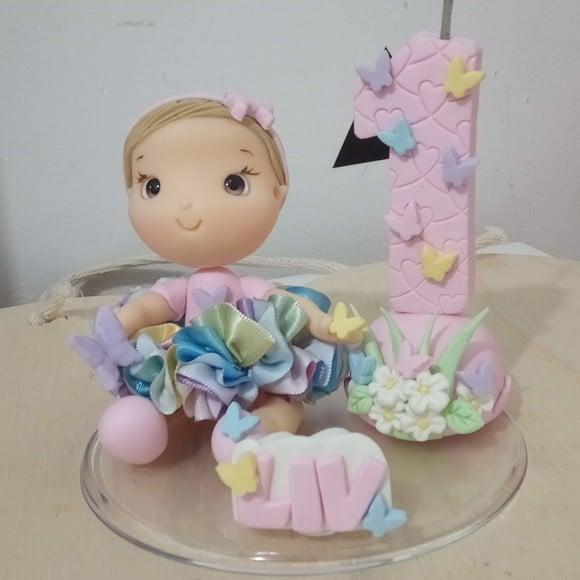 Topo de Bolo de Biscuit para Menina Tema Borboletas com Nome