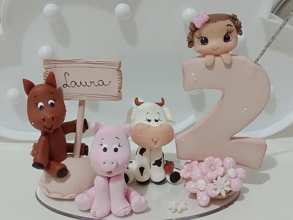 Topo de Bolo Fazendinha com Nome de Biscuit