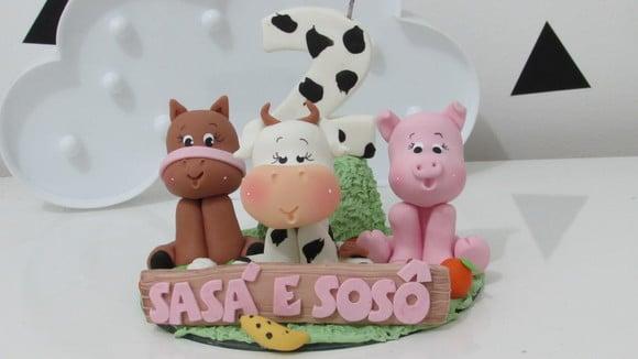 Topo de Bolo Fazendinha Rosa com Nome