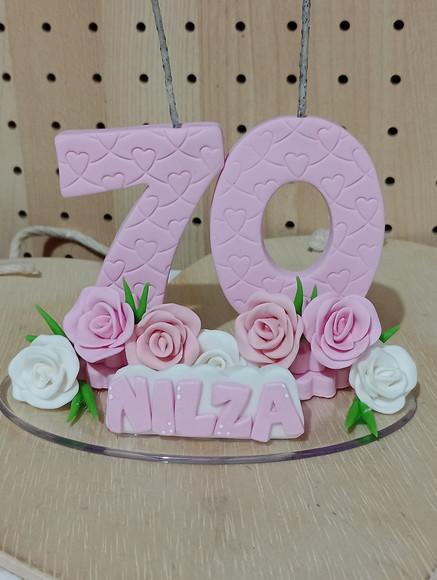 Topo de Bolo Festa Adulto de Rosas de Biscuit com Nome