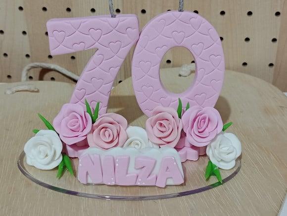 Topo de Bolo Festa Adulto de Rosas de Biscuit com Nome