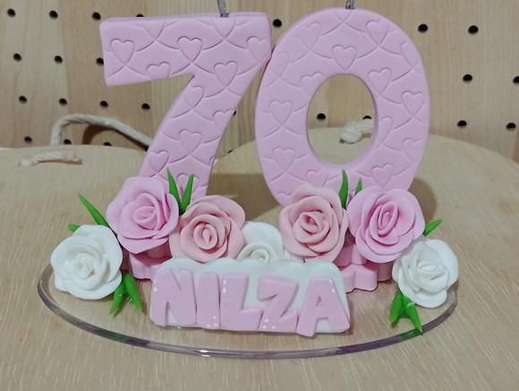 Topo de Bolo Festa Adulto de Rosas de Biscuit com Nome