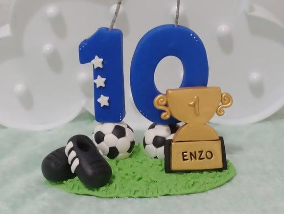 Topo de Bolo Futebol de Biscuit com Vela Personalizada