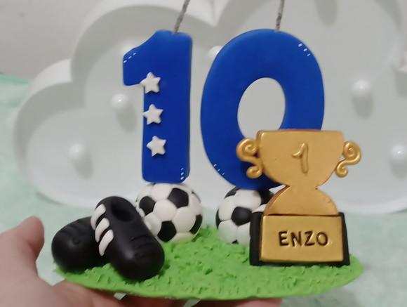 Topo de Bolo Futebol de Biscuit com Vela Personalizada