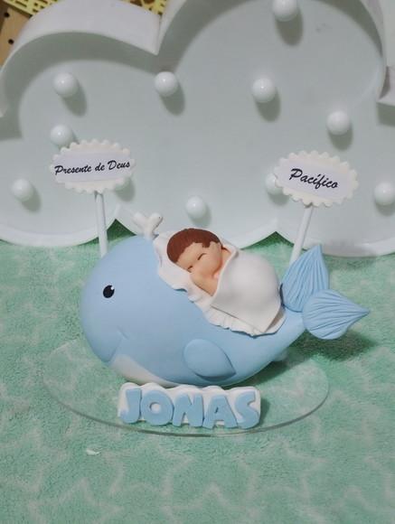 Topo de Bolo Jonas Bebê na Baleia Personalizado