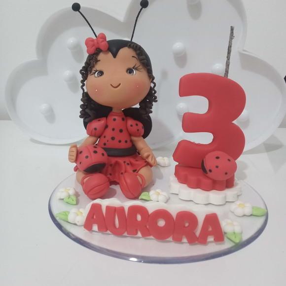 Topo de Bolo Menina Joaninha