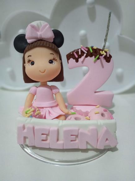 Topo de Bolo Menina Confeiteira de Biscuit com Vela e Nome