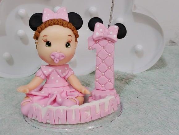 Topo de Bolo Menina para Festa Minnie Rosa