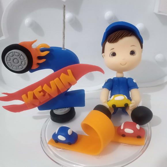 Topo de Bolo Menino com Carrinhos