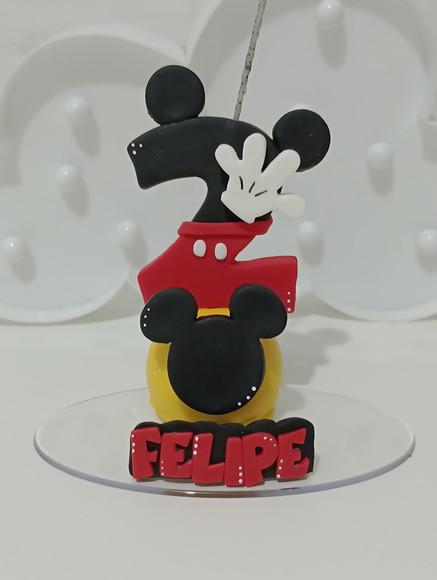 Topo de Bolo Mickey Vela de Biscuit com Nome