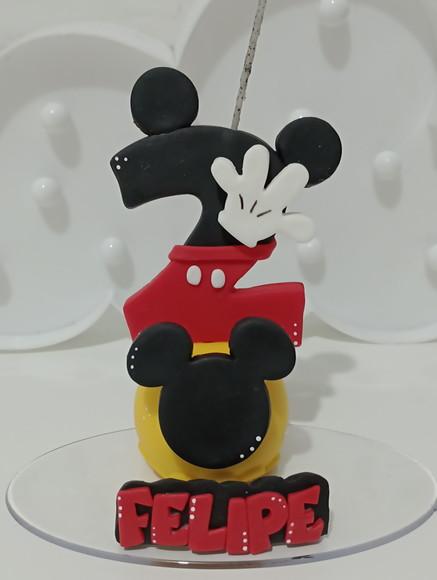 Topo de Bolo Mickey Vela de Biscuit com Nome