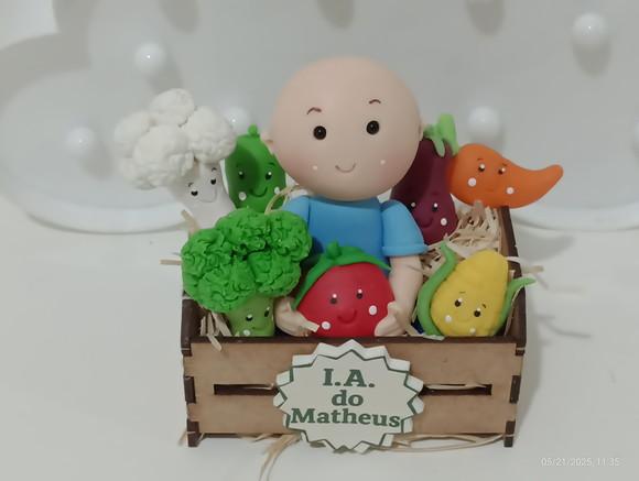 Topo de Bolo Menino Vegetais Introdução Alimentar Biscuit