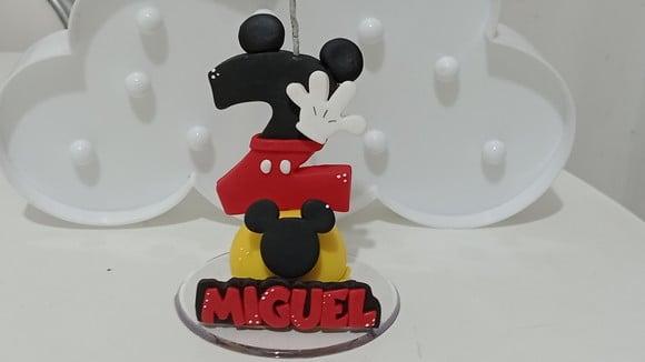Topo de Bolo Mickey Vela de Biscuit com Nome