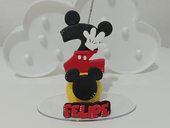 Topo de Bolo Mickey Vela de Biscuit com Nome