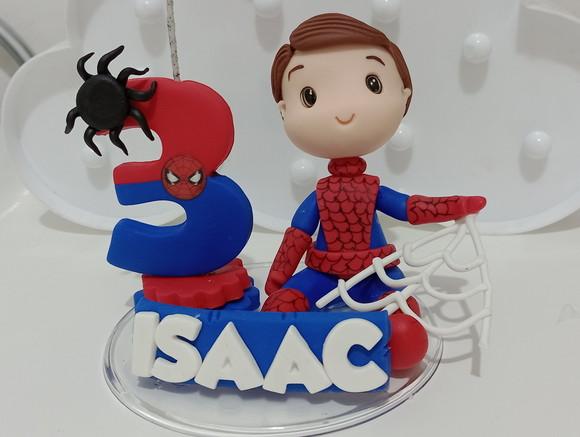 Topo de Bolo Menino Homem Aranha de Biscuit com Vela e Nome