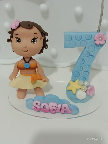 Topo de Bolo Moana com Vela Número e Nome Personalizado