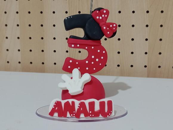 Topo de Bolo Minnie Vela de Biscuit com Nome