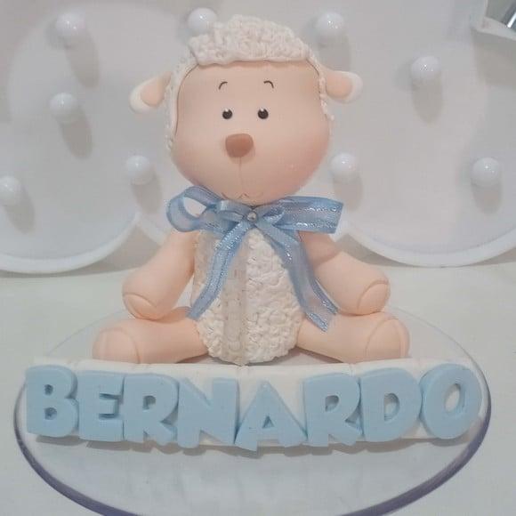 Topo de Bolo Ovelha de Biscuit com Nome para Chá de Bebê
