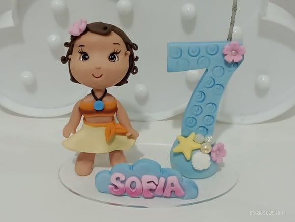 Topo de Bolo Moana com Vela Número e Nome Personalizado
