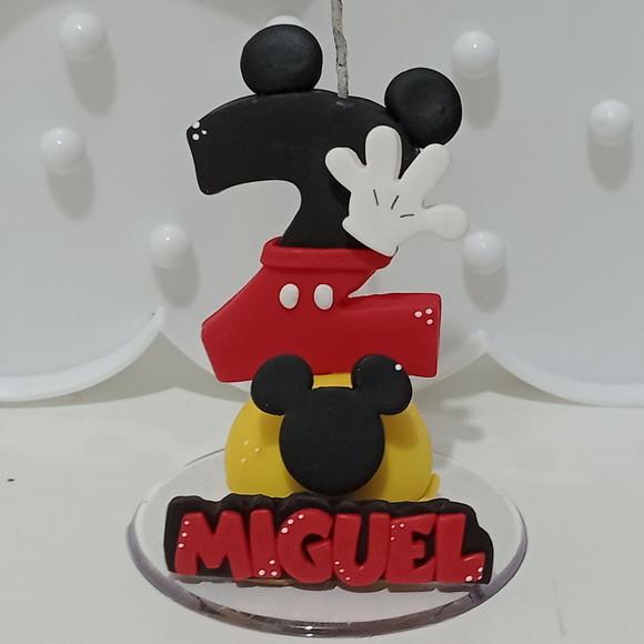 Topo de Bolo Mickey Vela de Biscuit com Nome