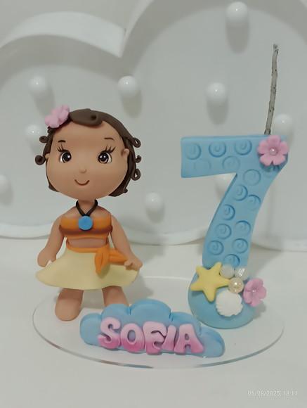 Topo de Bolo Moana com Vela Número e Nome Personalizado