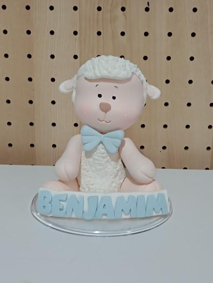 Topo de Bolo Ovelha de Biscuit com Nome para Chá de Bebê