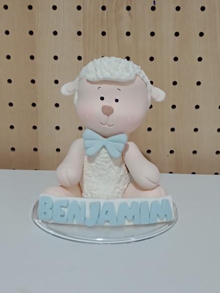 Topo de Bolo Ovelha de Biscuit com Nome para Chá de Bebê