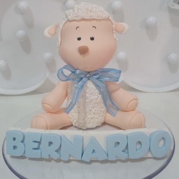 Topo de Bolo Ovelha de Biscuit com Nome para Chá de Bebê