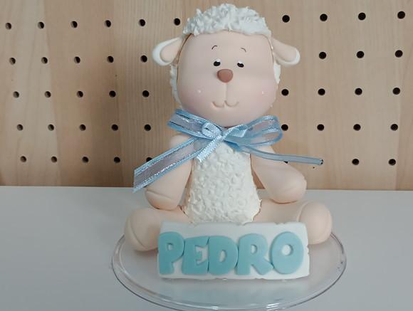 Topo de Bolo Ovelha de Biscuit com Nome para Chá de Bebê