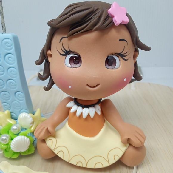 Topo de Bolo Personalizado Moana Baby com Vela e Nome