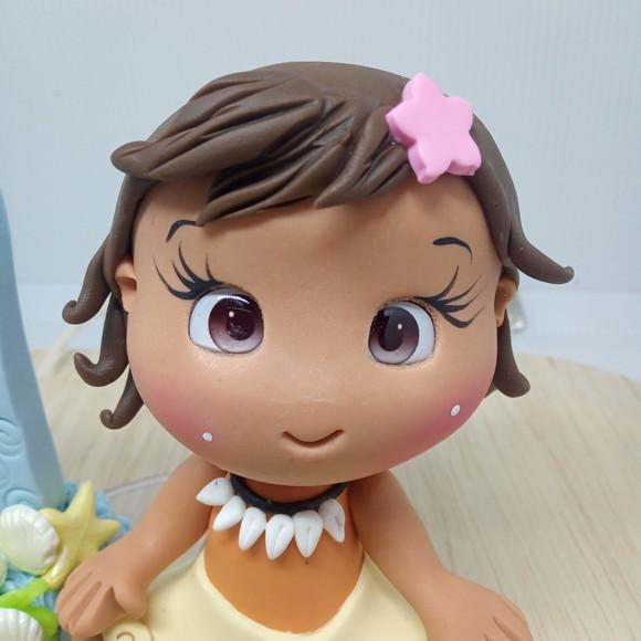 Topo de Bolo Personalizado Moana Baby com Vela e Nome