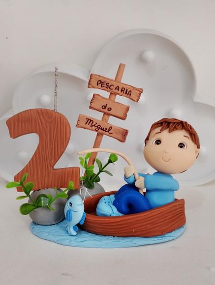 Topo de Bolo Pescaria para Festa Infantil de Biscuit