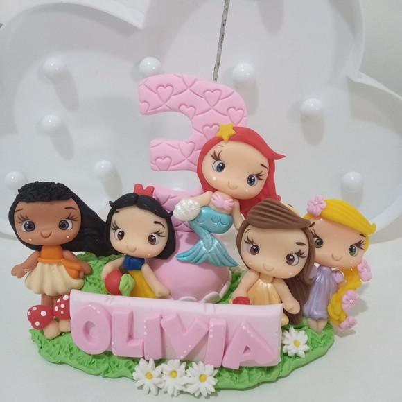 Topo de Bolo Princesas em Biscuit