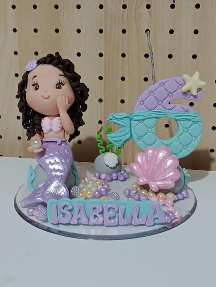 Topo de Bolo Sereia de Bscuit com Vela de Aniversário