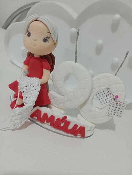 Topo de Bolo Vovó de Biscuit Vela e Nome