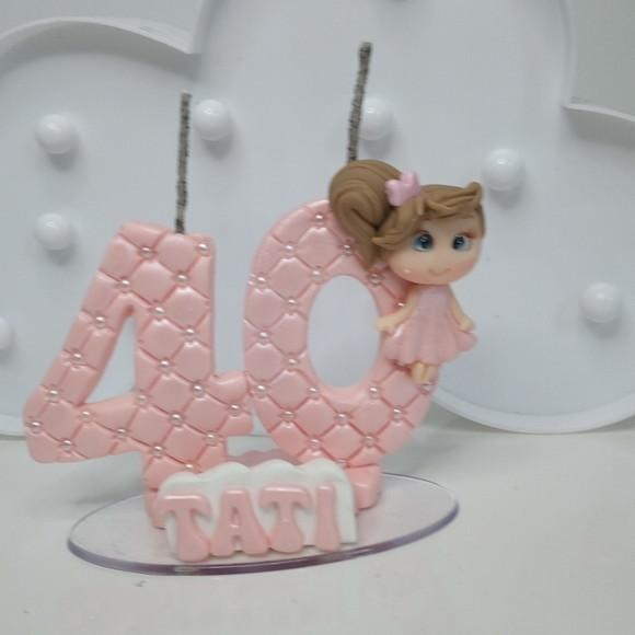 Vela Adolescente ou Adulto Rose com Aplique de Biscuit