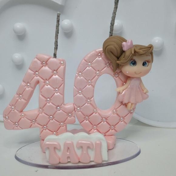 Vela Adolescente ou Adulto Rose com Aplique de Biscuit